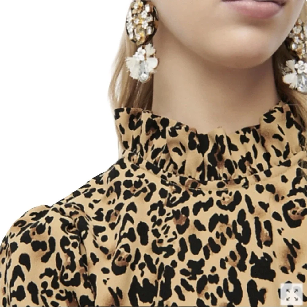 J. Crew Ruffle Neck Leopard Print Blouse - Picture 3 of 9